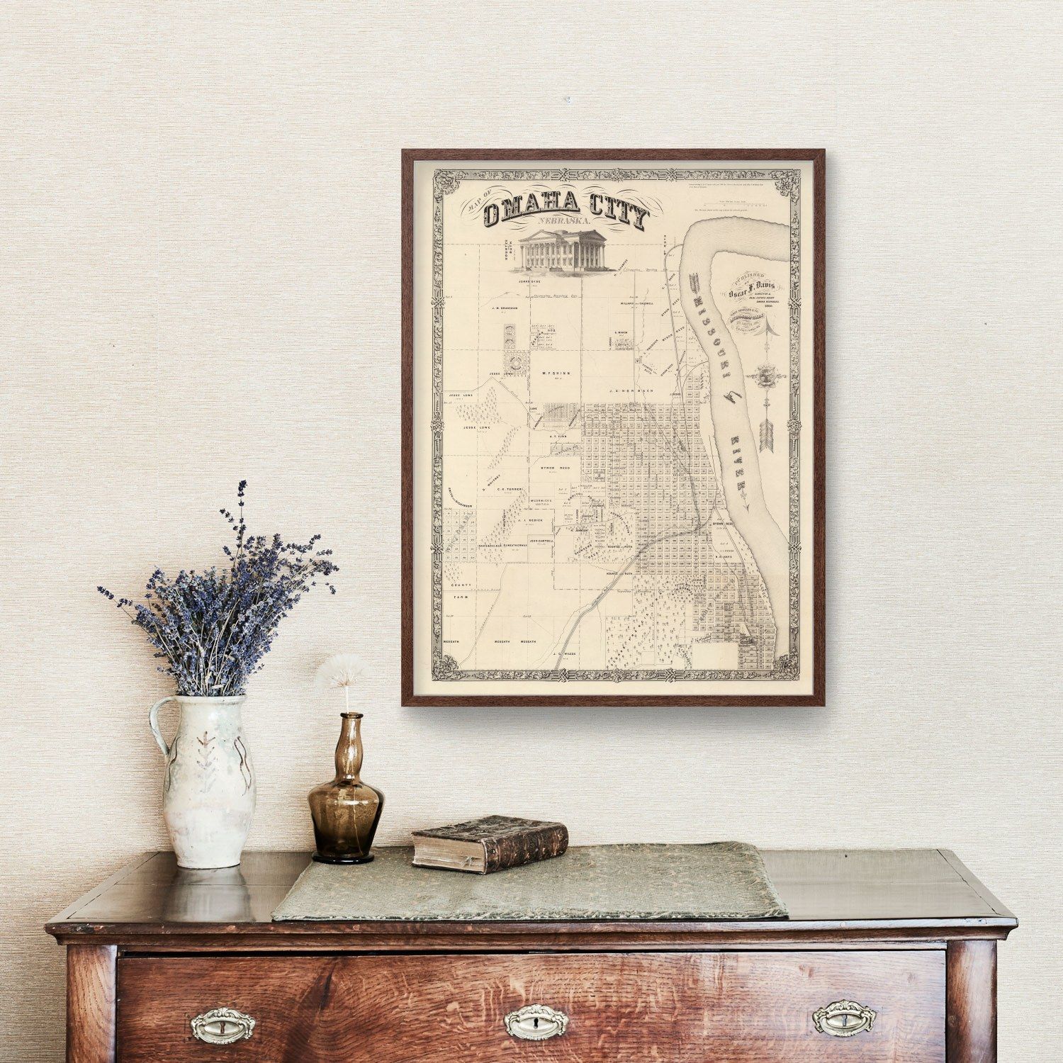 Vintage Map of Omaha, Nebraska 1866