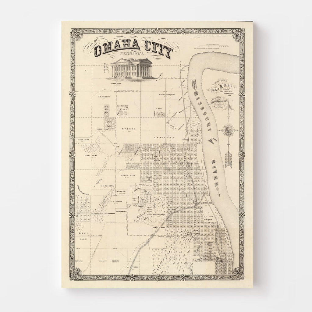 Vintage Map of Omaha, Nebraska 1866