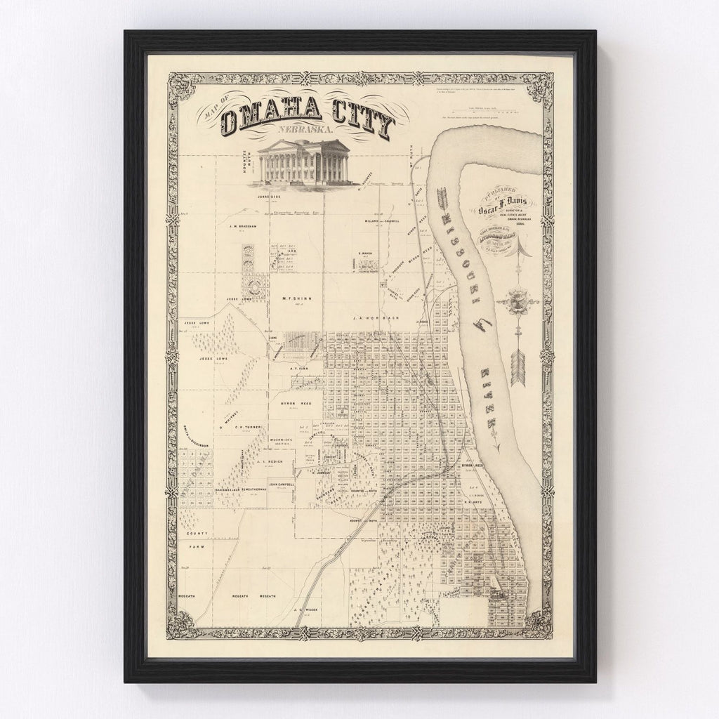 Vintage Map of Omaha, Nebraska 1866