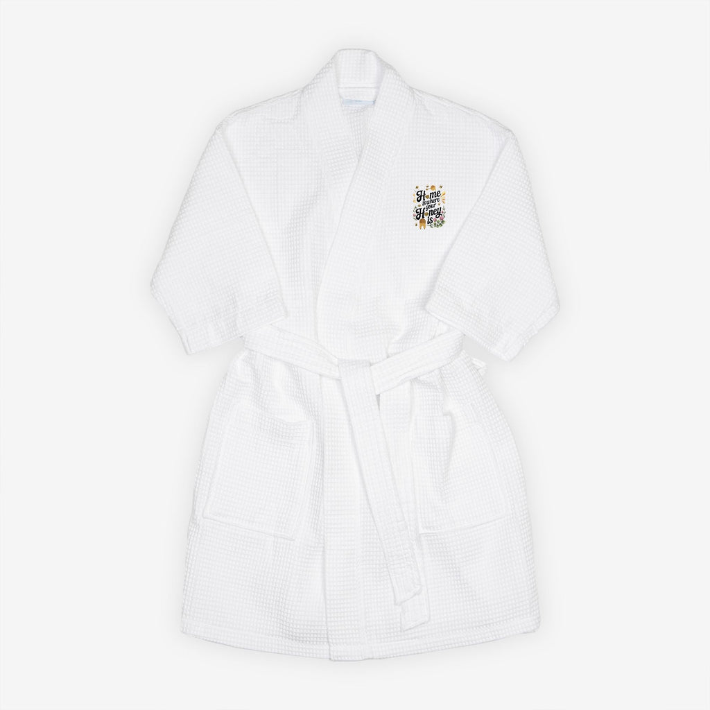 Home is Where Your Honey Is Waffle Weave Kimono Robe - Thigh Length