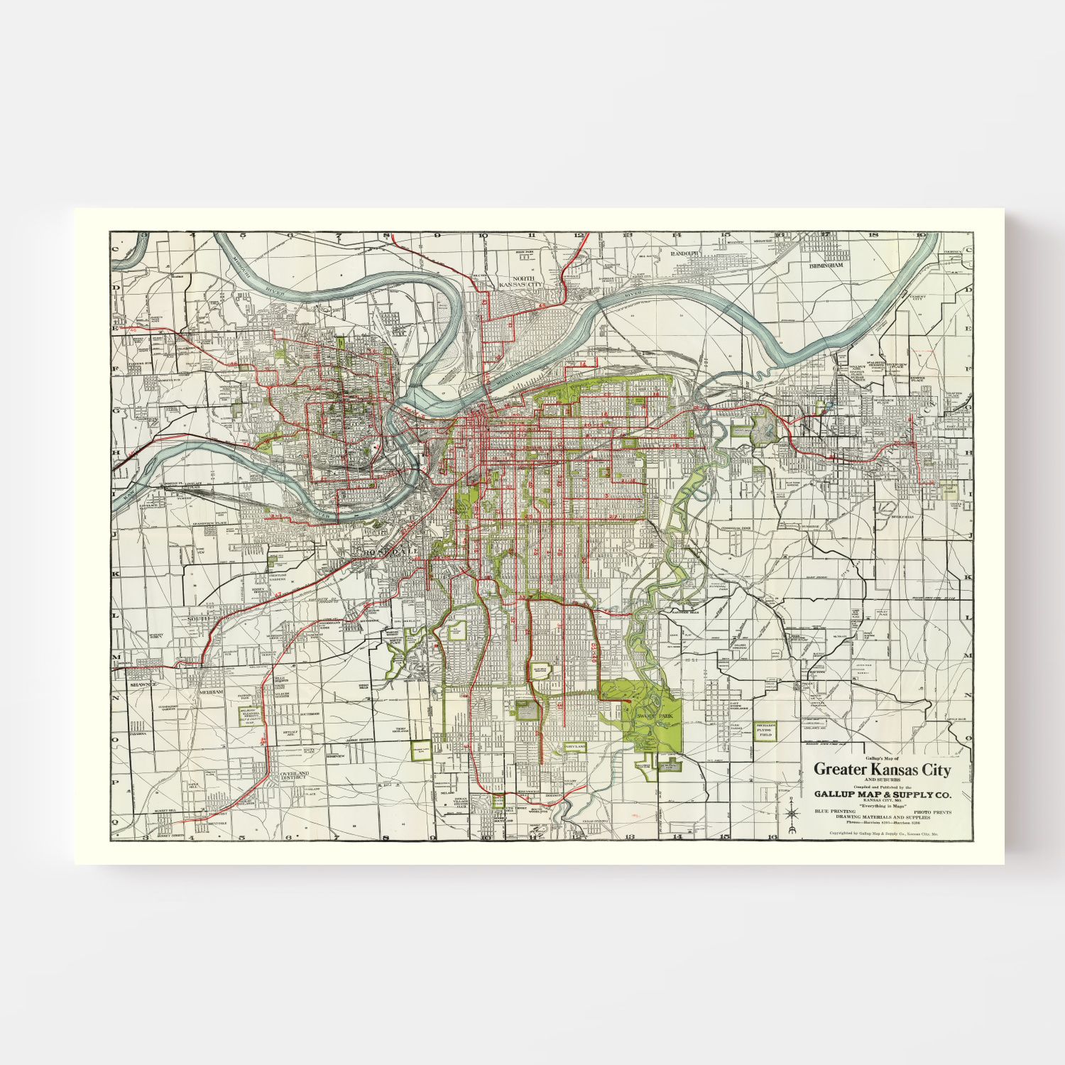 Vintage Map of Kansas City, Kansas 1920