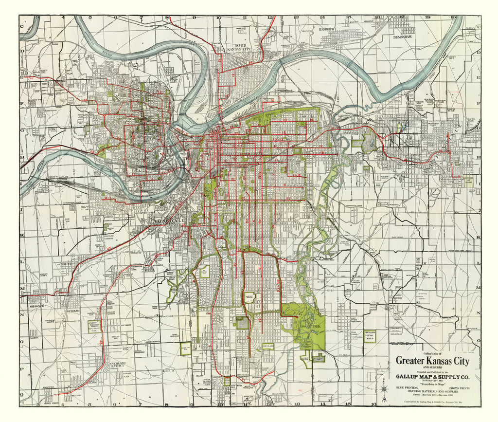 Vintage Map of Kansas City, Kansas 1920