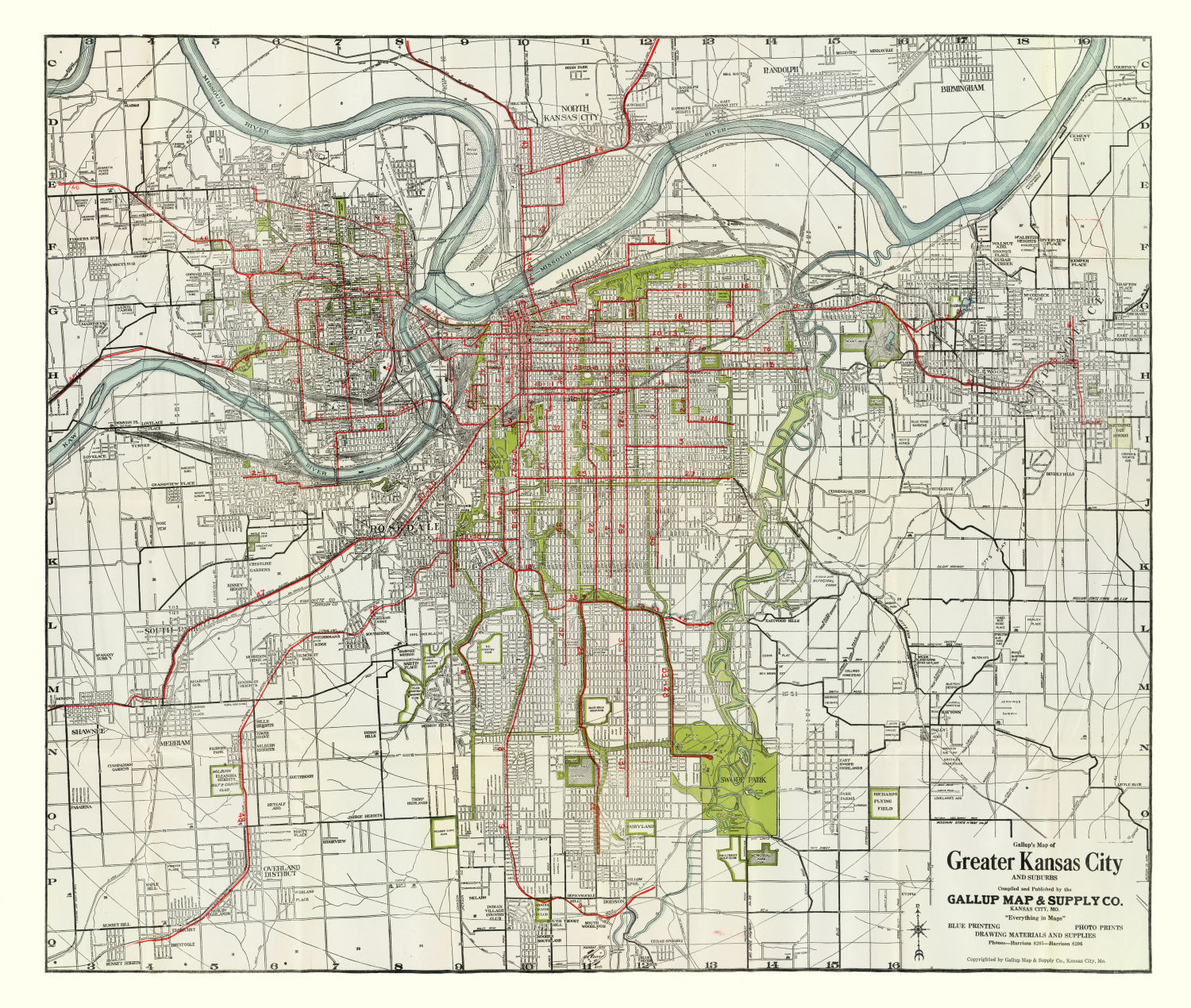 Vintage Map of Kansas City, Kansas 1920