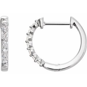 14K White Gold 1/3 CTW Natural Diamond Hinged 15.25 mm Hoop Earrings