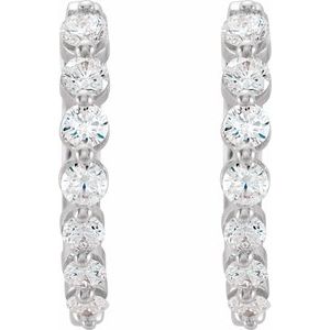 14K White Gold 3/4 CTW Natural Diamond Hinged 15.25 mm Hoop Earrings – image 2