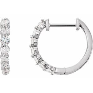 14K White Gold 3/4 CTW Natural Diamond Hinged 15.25 mm Hoop Earrings