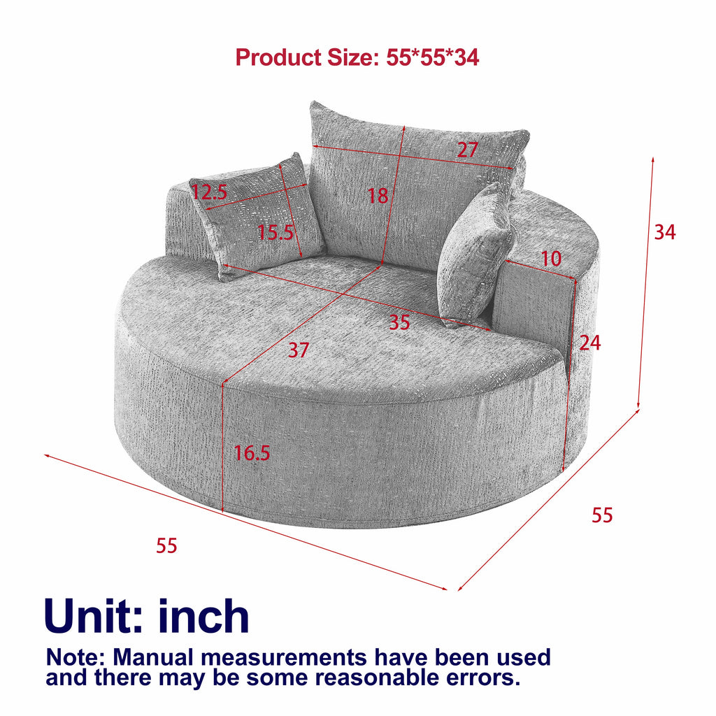 55''L Chenille Sponge single sofa,No Assembly Required,Fluffy Modern Sleeper Chair for Living room, Bedroom, Lounge and Projection Room(Not a swivel chair.)