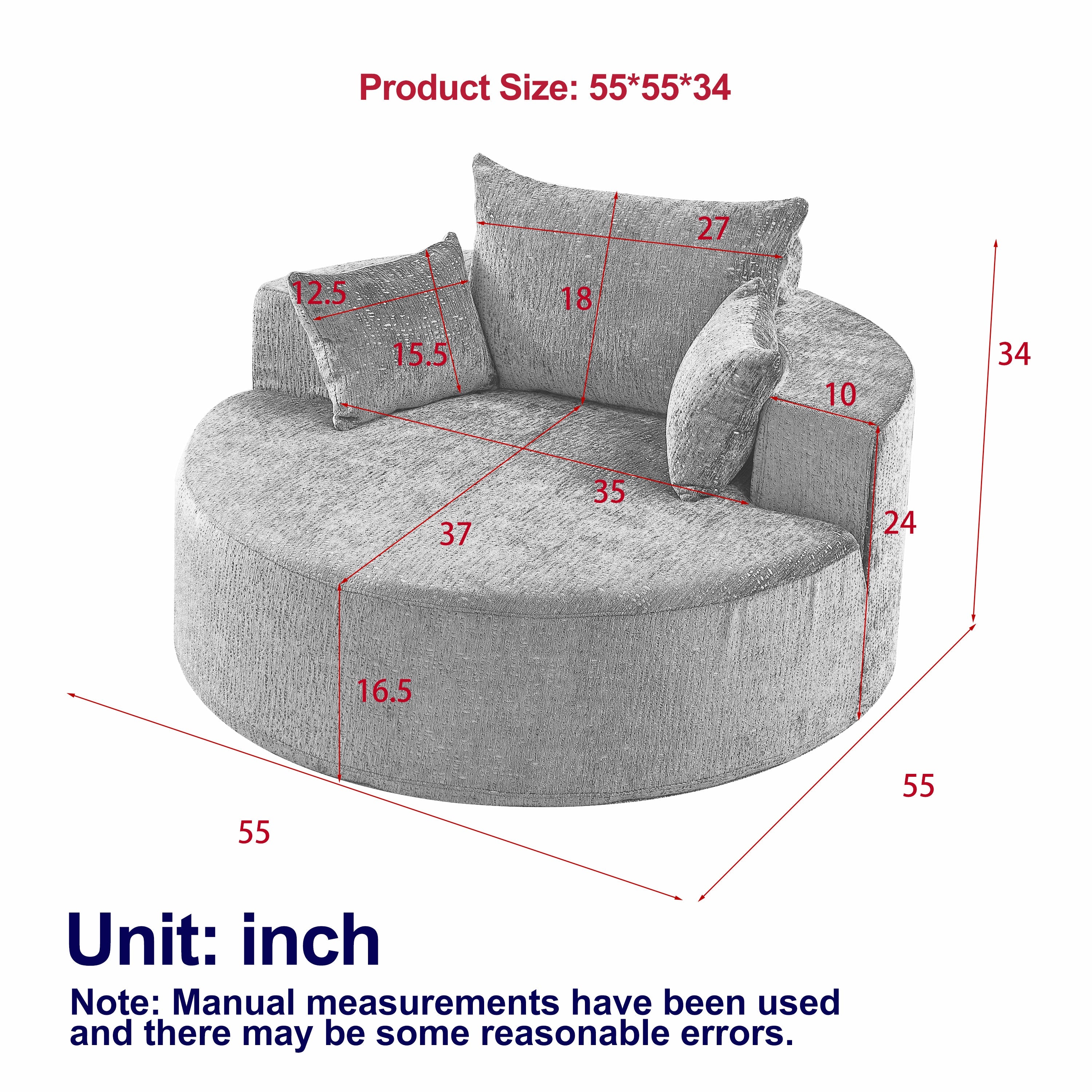 55''L Chenille Sponge single sofa,No Assembly Required,Fluffy Modern Sleeper Chair for Living room, Bedroom, Lounge and Projection Room(Not a swivel chair.)