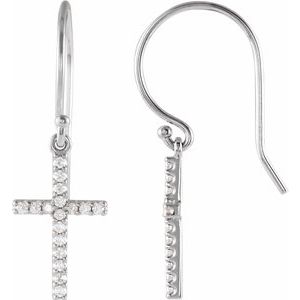 14K White Gold 1/8 CTW Natural Diamond Cross Earrings