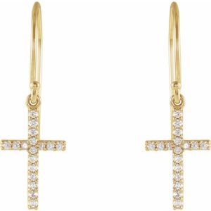 14K Yellow Gold 1/8 CTW Natural Diamond Cross Earrings – image 2