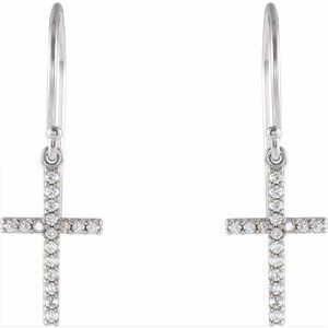14K White Gold 1/8 CTW Natural Diamond Cross Earrings – image 2