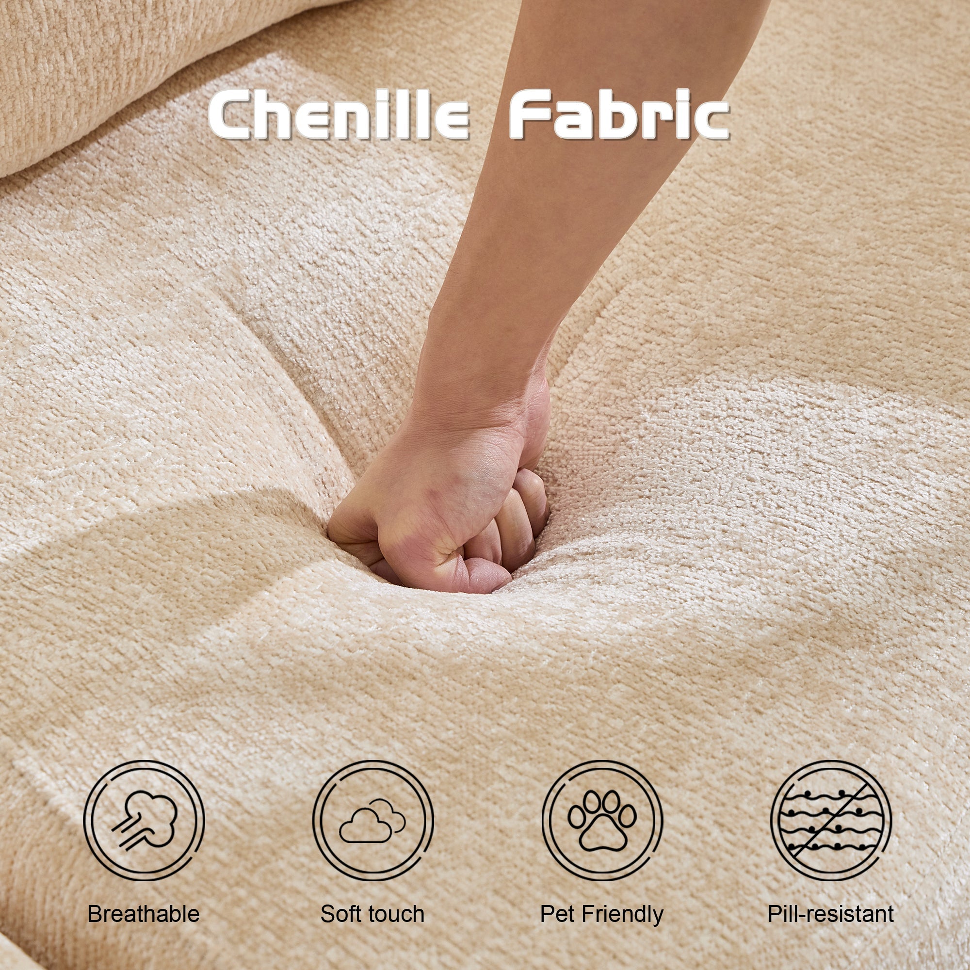 Compression Sofa,Convertible Floor Sofa Bed with Fixed-Shape Frame, Boneless Modular Sectional Sofa,No Assembly Required,Chenille fabric,for Living Room Bedroom,Beige