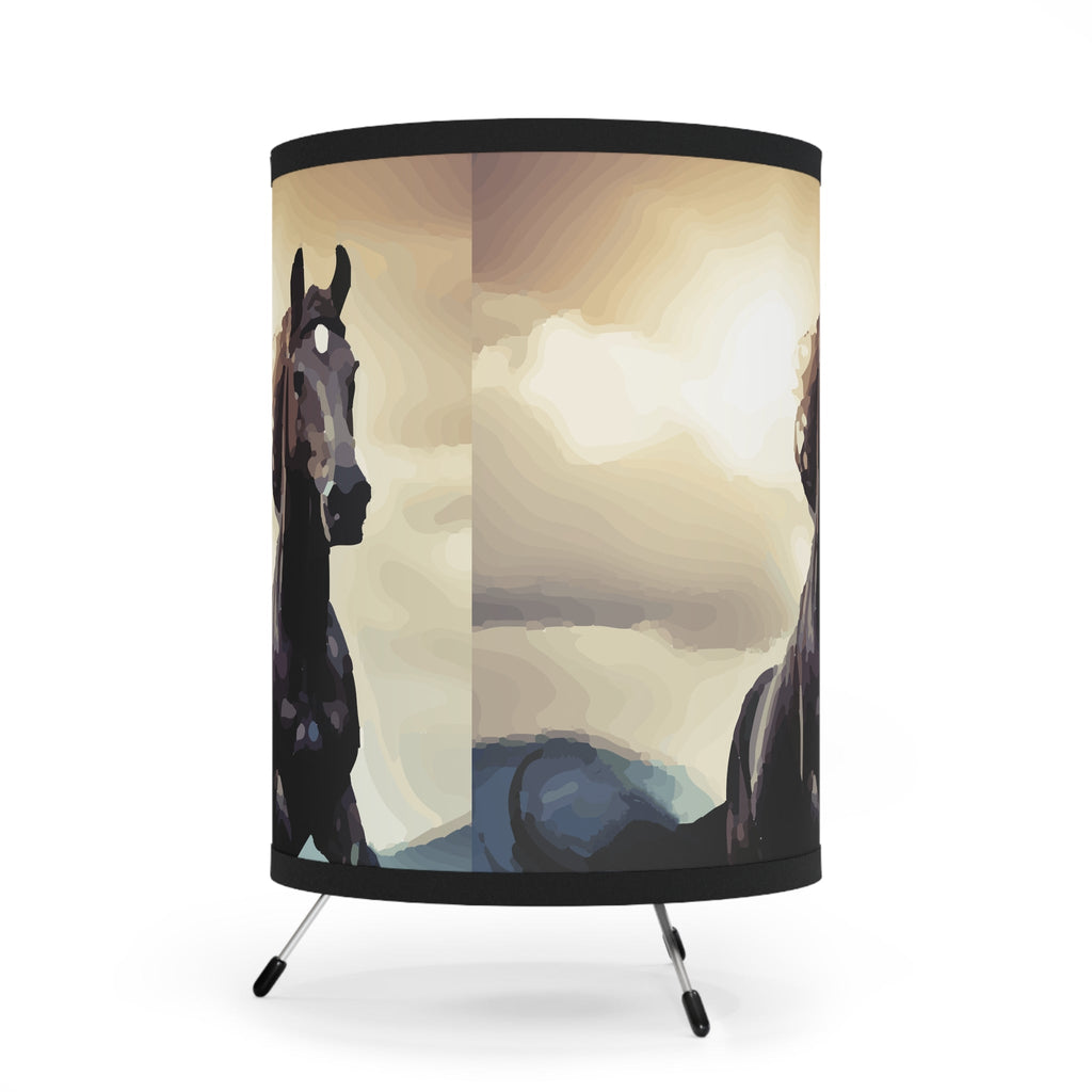 Wild Black Horse Tripod Lamp with High-Res Printed Shade, US\CA plug