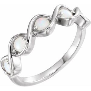 14K White Gold Natural White Opal Stackable Ring
