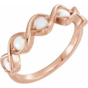 14K Rose Gold Natural White Opal Stackable Ring
