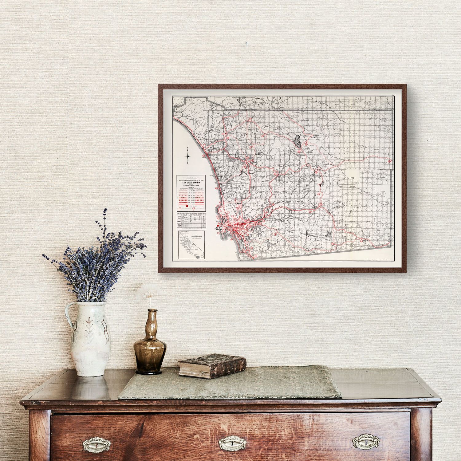 Vintage Map of San Diego County, California 1935