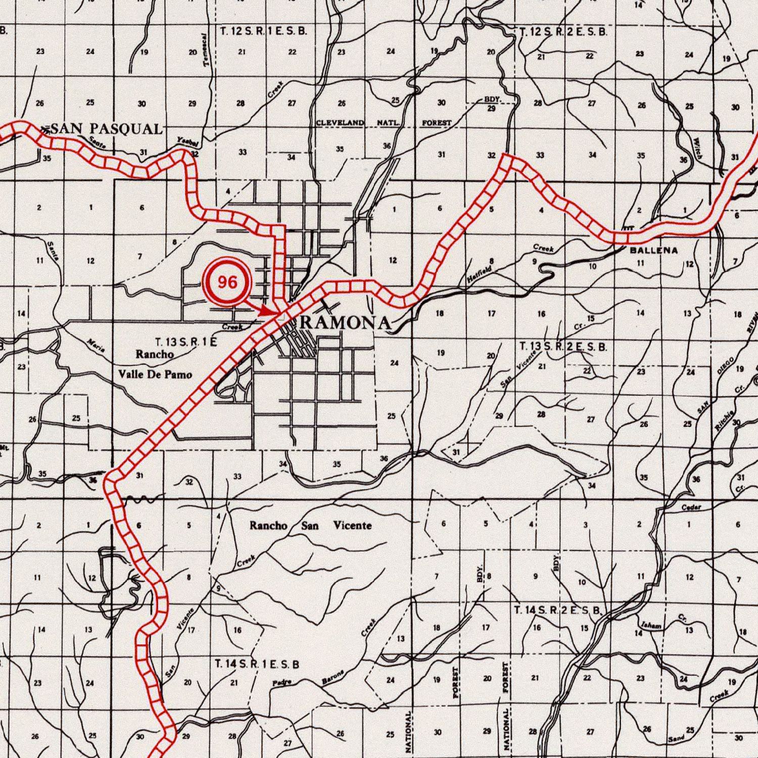 Vintage Map of San Diego County, California 1935