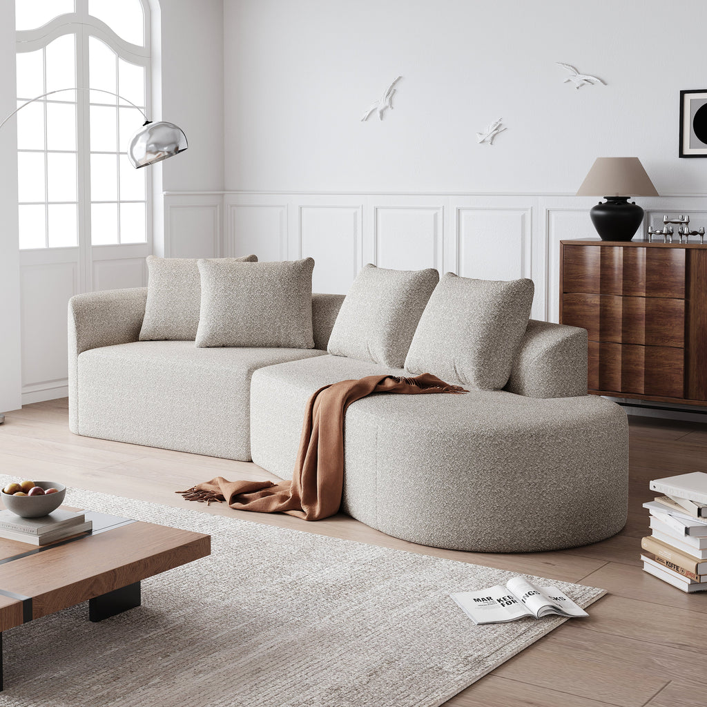 Modern Upholstered Oversized Sectional Sofa, 112-Inch Chenille 4-Seater Extra Deep & Wide Seat Curved Cloud Couch with 4 Throw Pillows, Free Combination Sofa Couch for Living Room,Bedroom