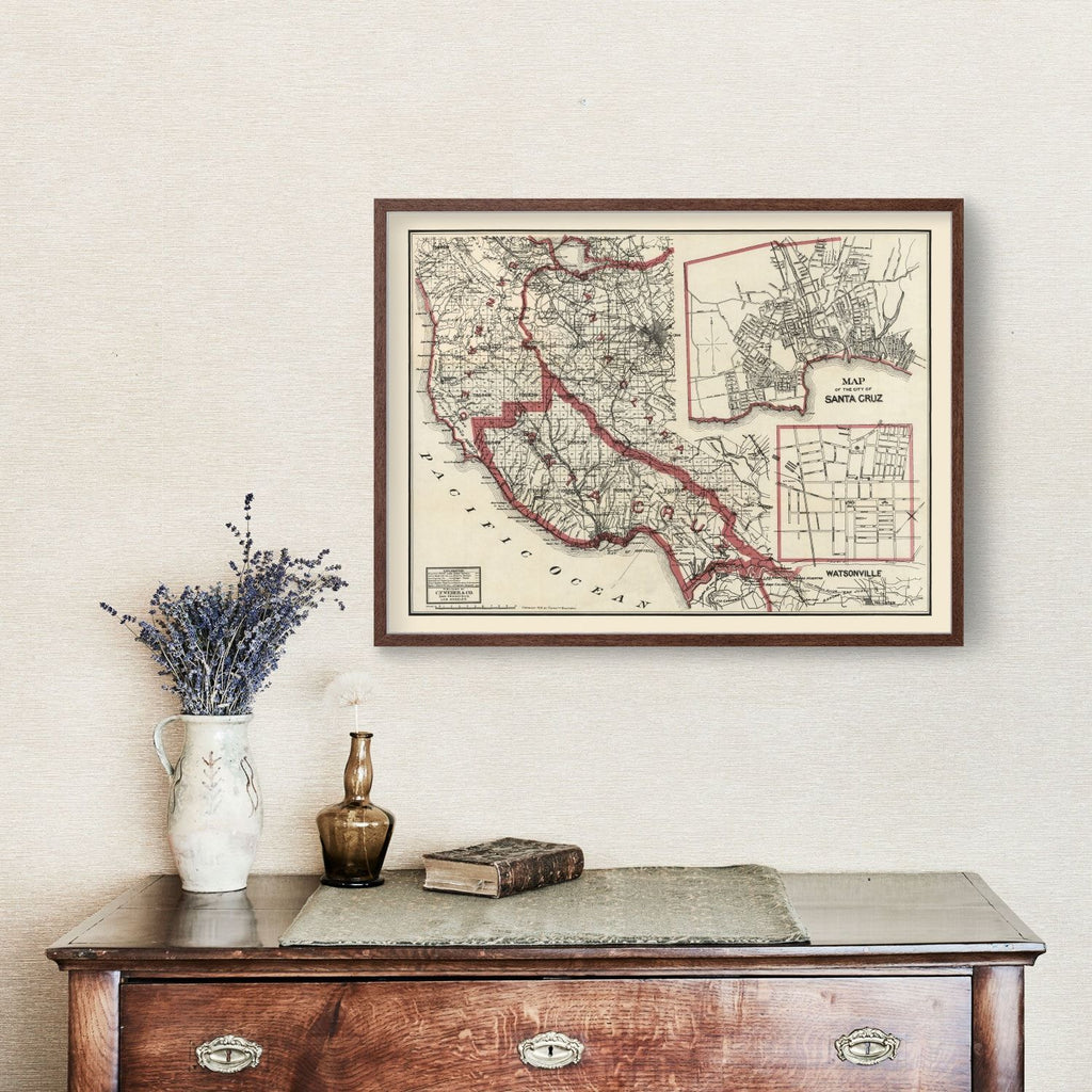 Vintage Map of Santa Cruz County, California 1914