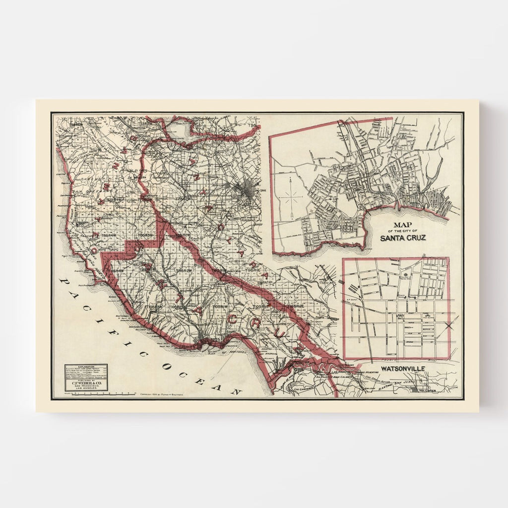 Vintage Map of Santa Cruz County, California 1914