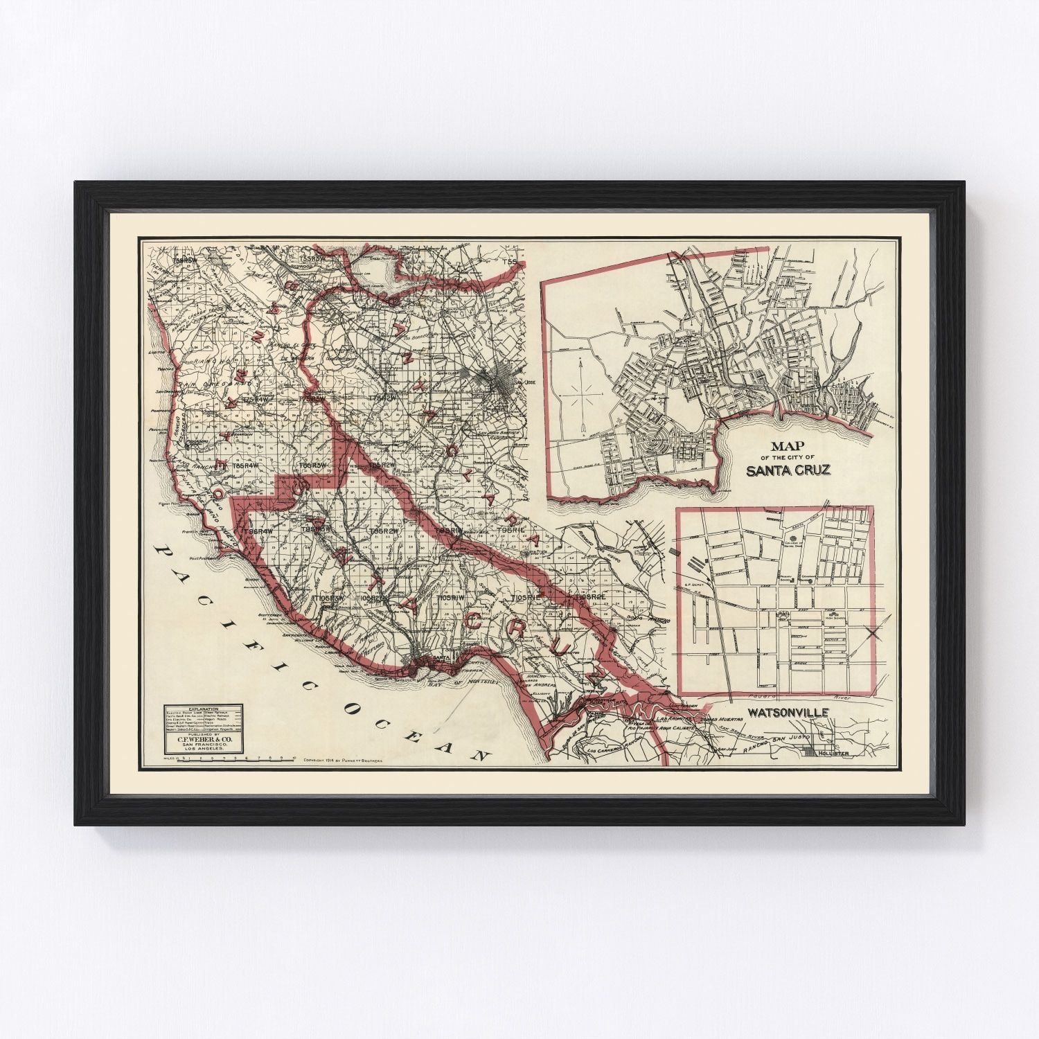Vintage Map of Santa Cruz County, California 1914