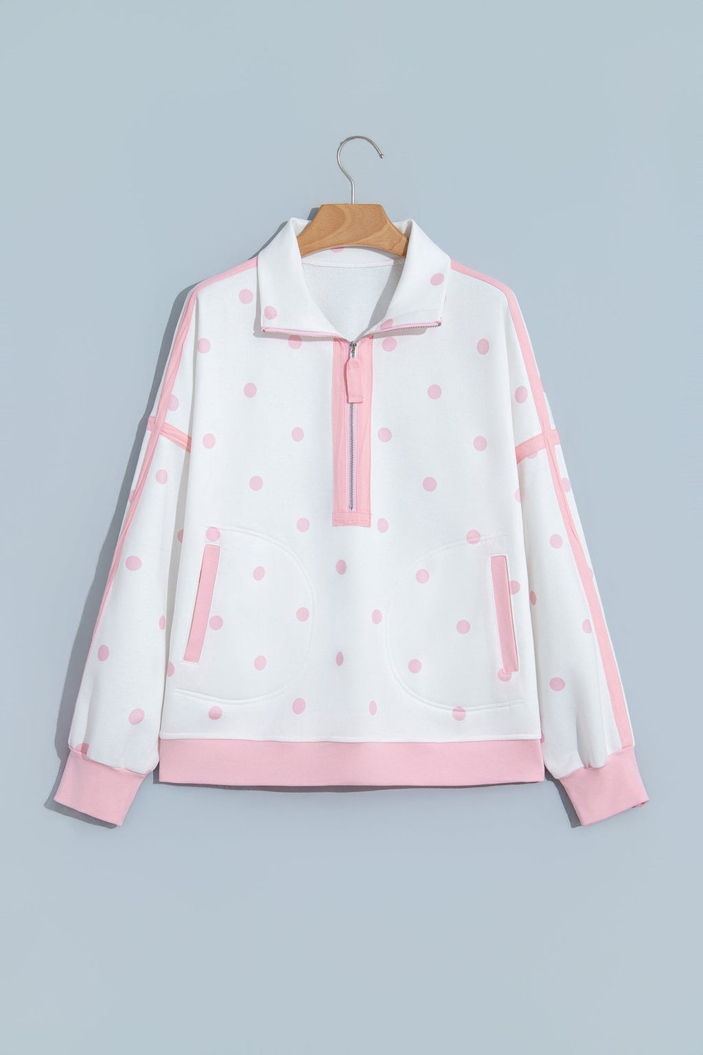 Polka Dot Half Zip Drop Shoulder Sweatshirt
