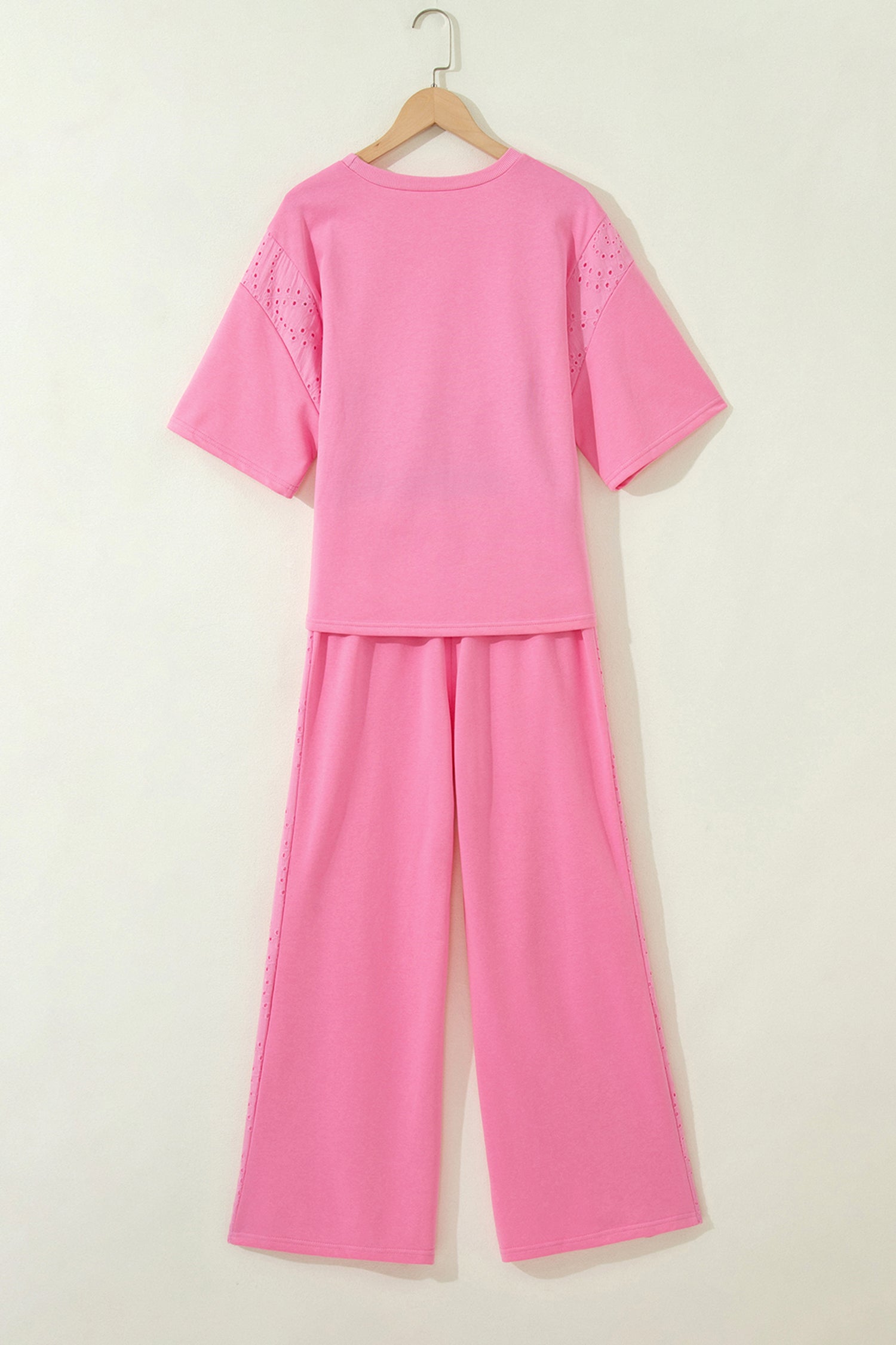 Solid Embroidered Eyelet Patchwork Top & Pants Set