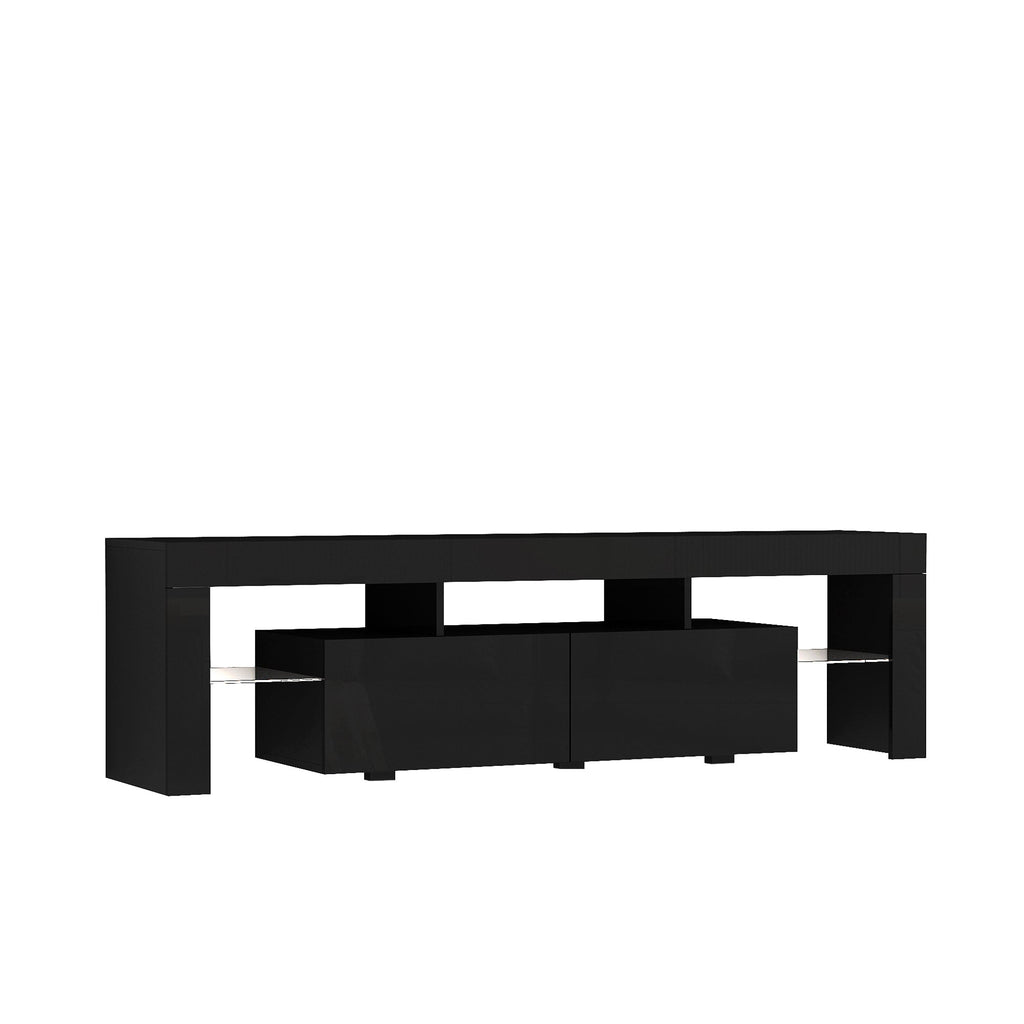 High gloss TV Stand with LED Lights for TVs up to 65'', Modern TV Console with Storage Cabinets for Living Room,Black