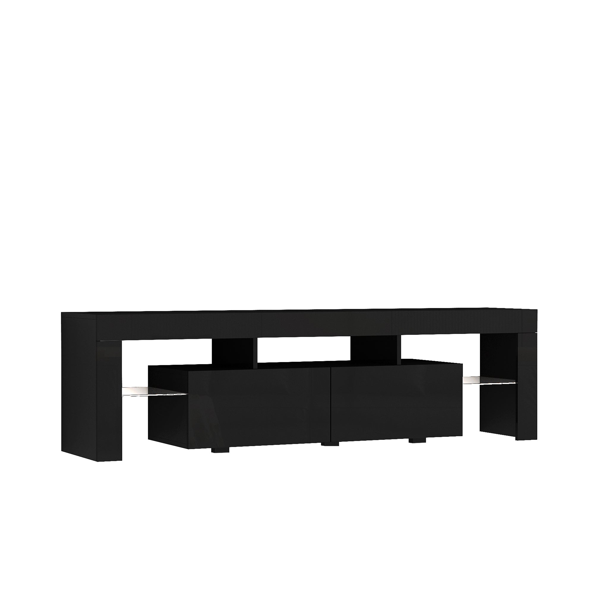 High gloss TV Stand with LED Lights for TVs up to 65'', Modern TV Console with Storage Cabinets for Living Room,Black