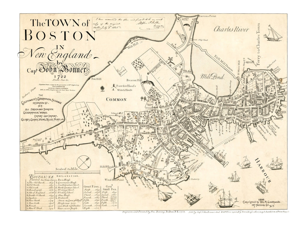 Vintage Map of Boston, Massachusetts 1835
