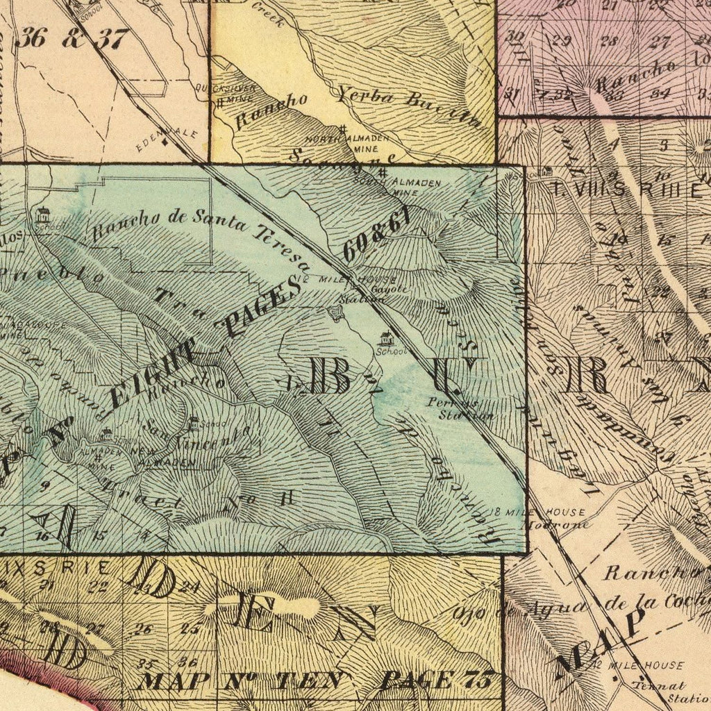 Vintage Map of Santa Clara County, California 1876