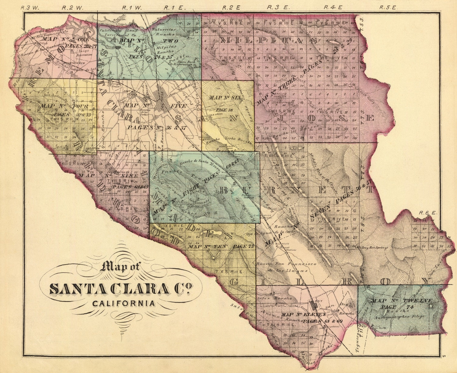 Vintage Map of Santa Clara County, California 1876