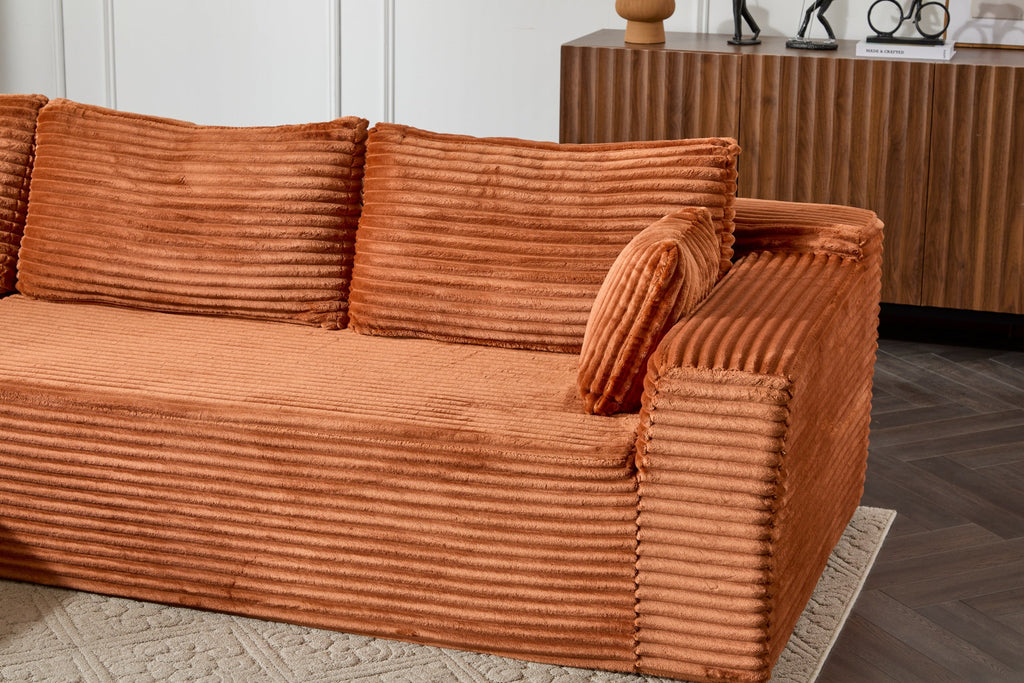 Compression Sectional Couch with Comfy Chaise, Boneless L Shape Sofa with Deep Seat, Minimalist Modular Couches Sleeper for Living Room Bedroom Apartment Lounge,corduroy,Brown