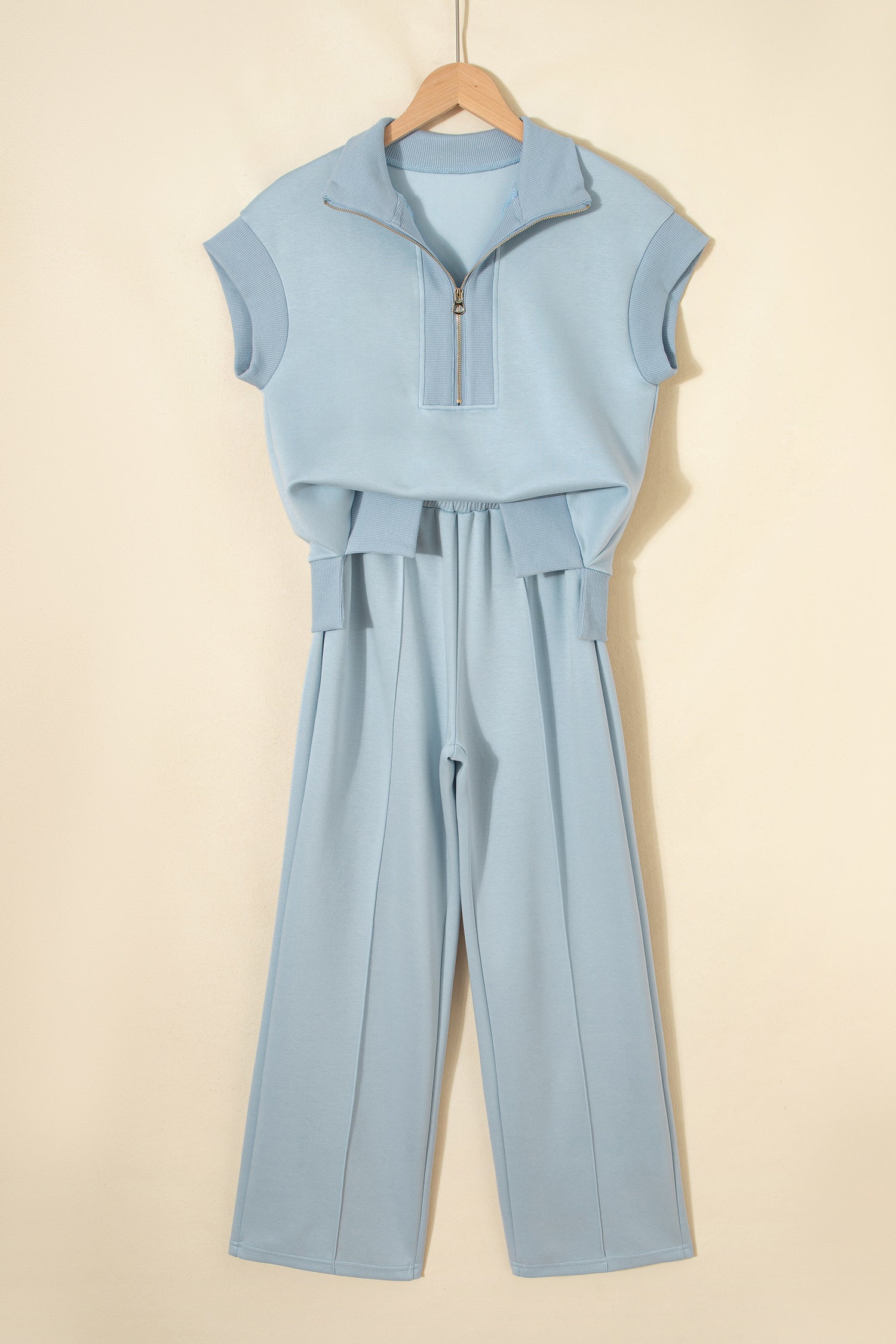 Half Zip Polo Tee & High Waist Pant Set