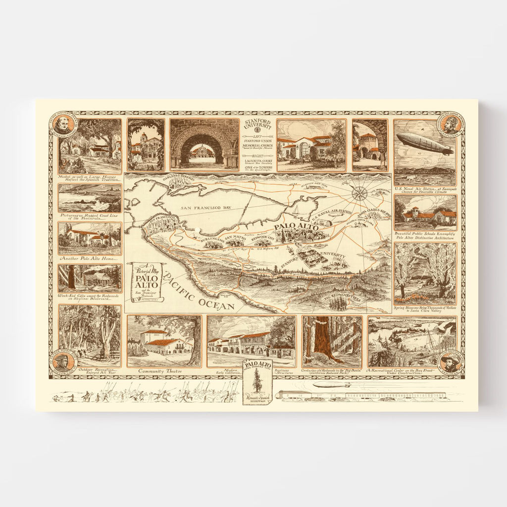 Vintage Map of Palo Alto, California 1925