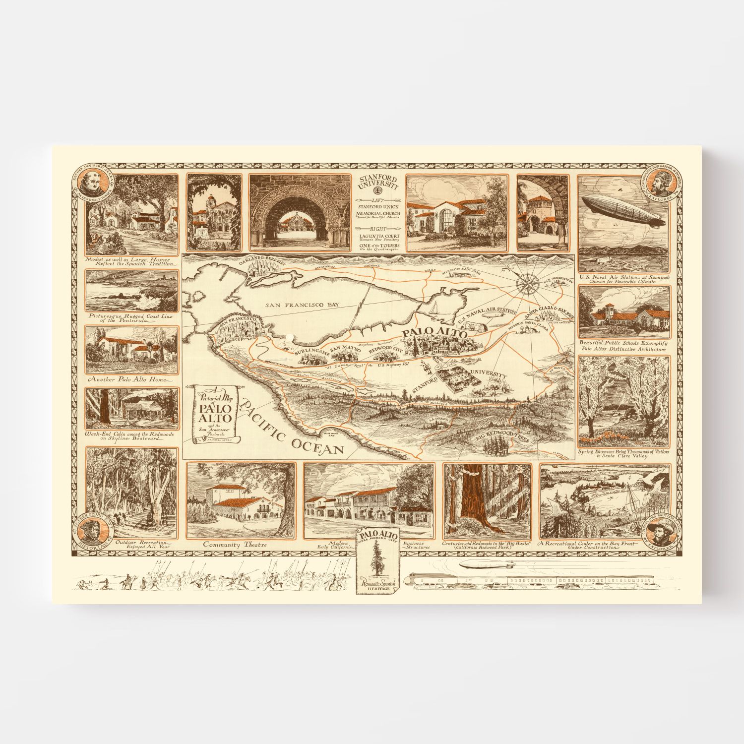 Vintage Map of Palo Alto, California 1925