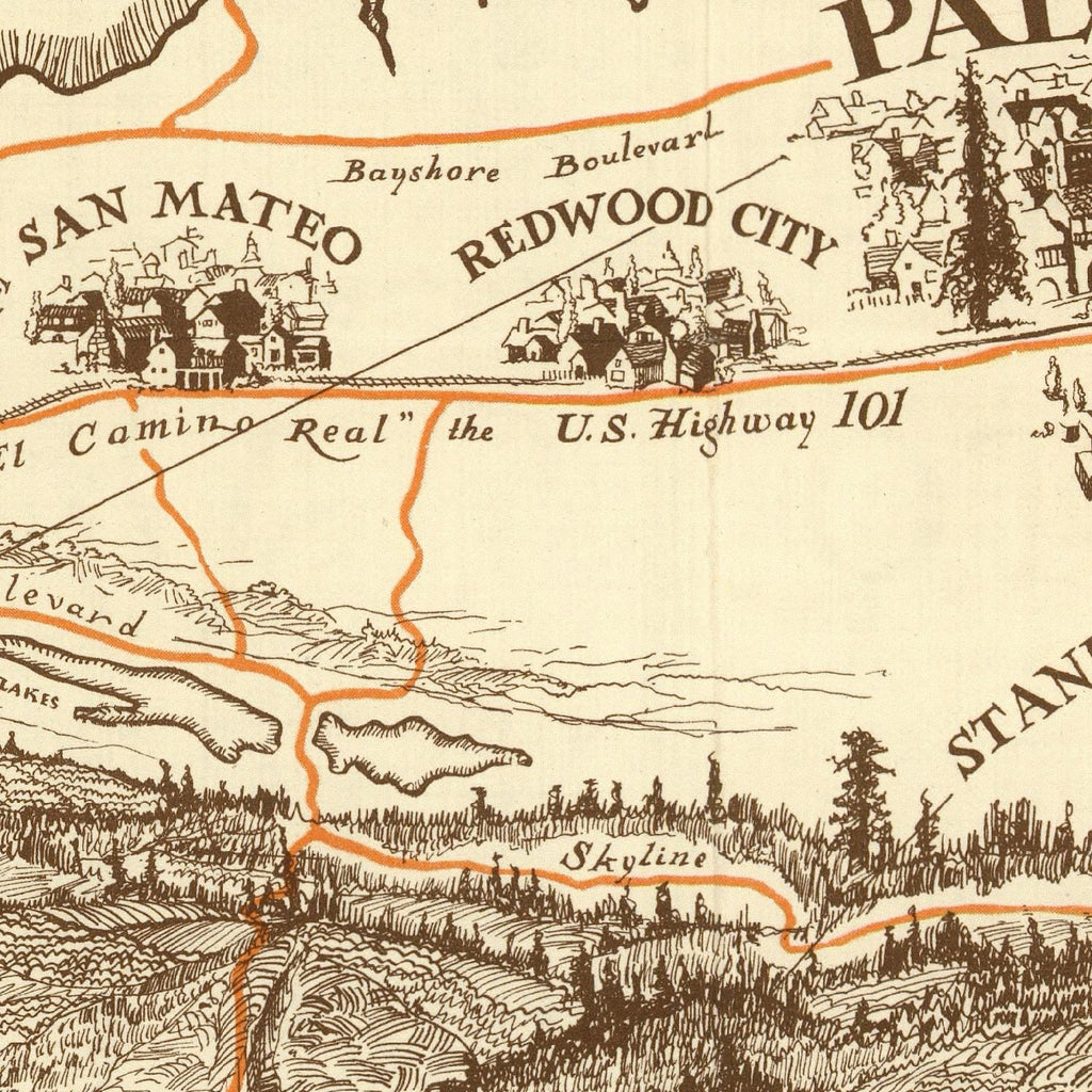 Vintage Map of Palo Alto, California 1925