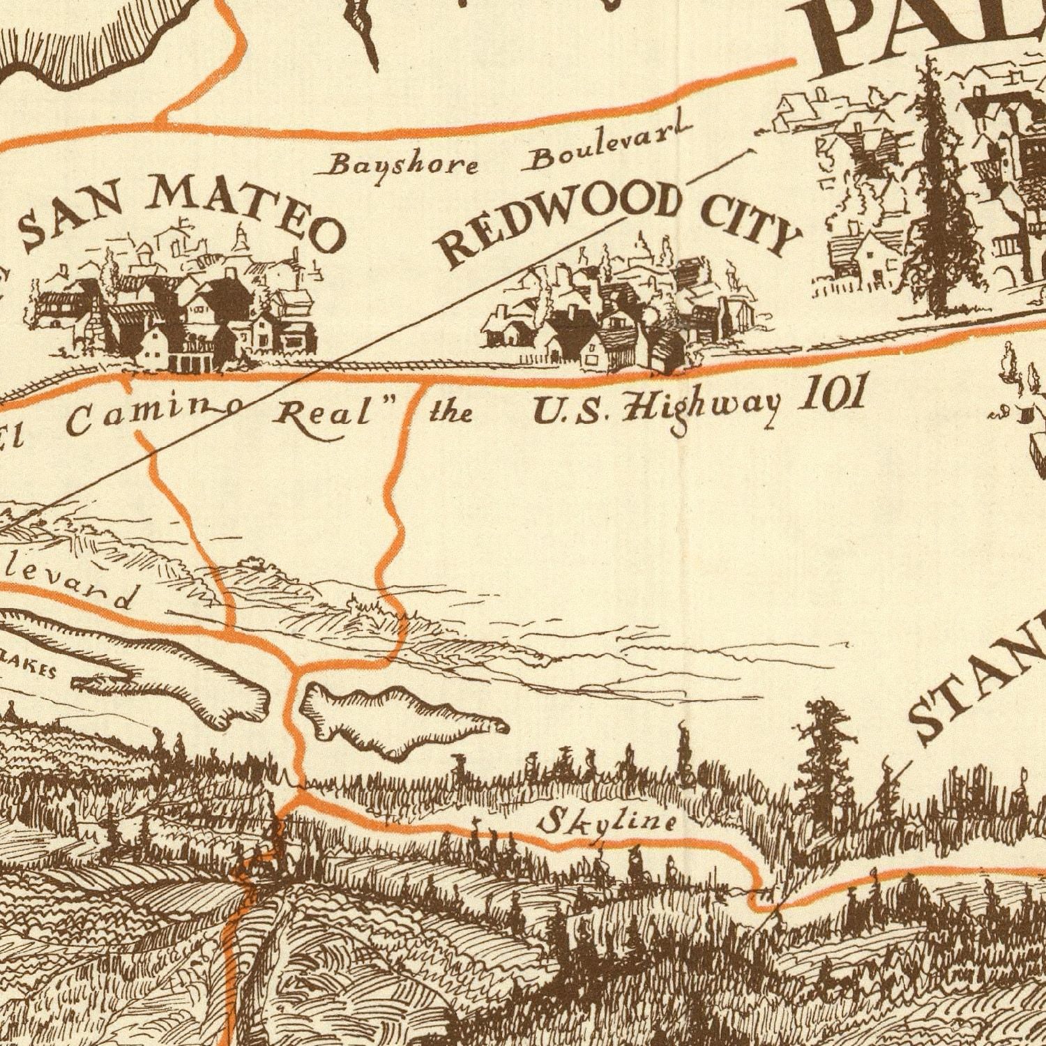 Vintage Map of Palo Alto, California 1925
