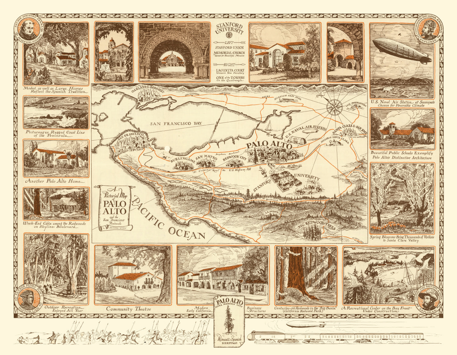 Vintage Map of Palo Alto, California 1925
