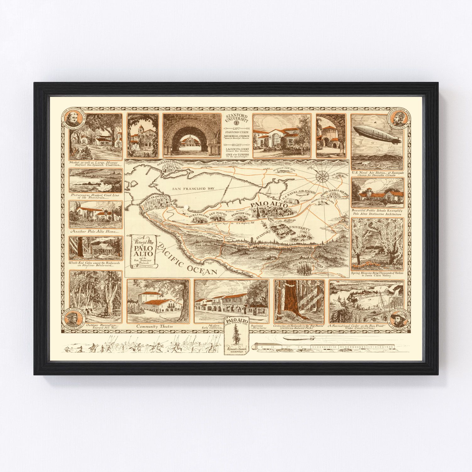 Vintage Map of Palo Alto, California 1925