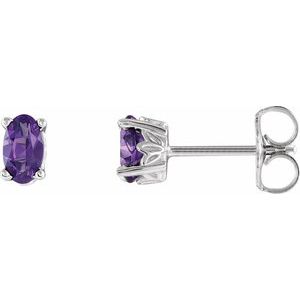 14K White Gold Natural Amethyst Scroll Setting® Stud Earrings