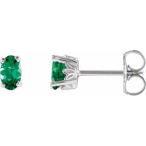 14K White Gold Lab-Grown Emerald Earrings