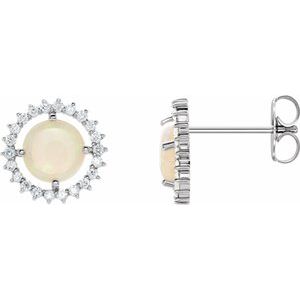 14K White Gold Natural White Opal & 1/5 CTW Natural Diamond Earrings