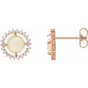 14K Rose Gold Natural White Opal & 1/5 CTW Natural Diamond Earrings