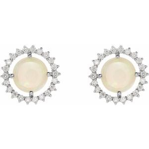 14K White Gold Natural White Opal & 1/5 CTW Natural Diamond Earrings – image 2