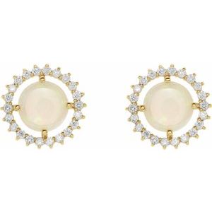 14K Yellow Gold Natural White Opal & 1/5 CTW Natural Diamond Earrings