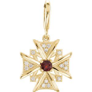 14K Yellow Gold Natural Mozambique Garnet & 1/6 CTW Natural Diamond Charm/Pendant