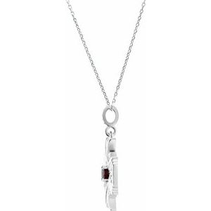14K White Gold Natural Mozambique Garnet & 1/6 CTW Natural Diamond 18" Necklace