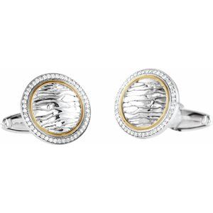 Sterling Silver & 14K Yellow Gold 1/2 CTW Natural Diamond Elephant Print Cuff Links