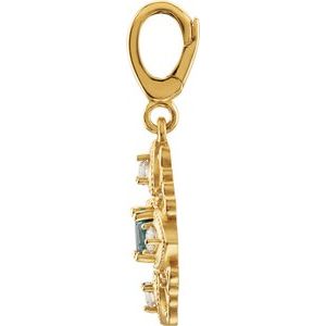 14K Yellow Gold Natural London Blue Topaz & 1/4 CTW Natural Diamond Vintage-Inspired Charm/Pendant – image 2